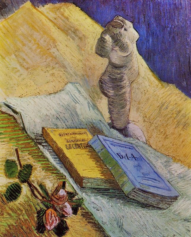 Plaster Statuette, A Rose And Two Novels by Vincent van Gogh