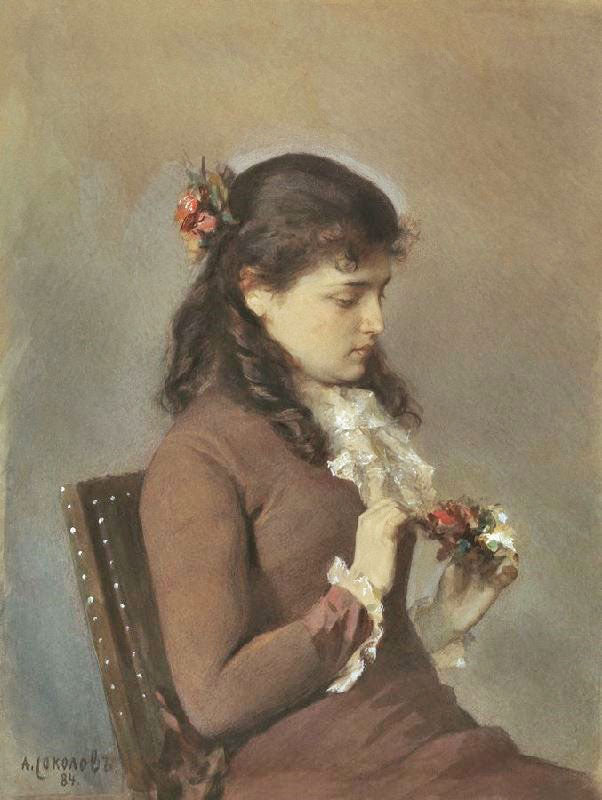 The Artist’S Daughter With Flowers by Alexander Sokolov
