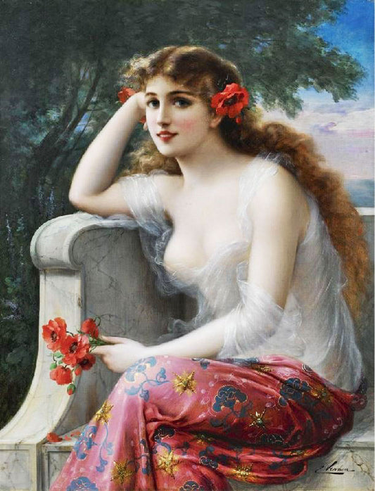 Young Beauty With Poppies by Emile Vernon