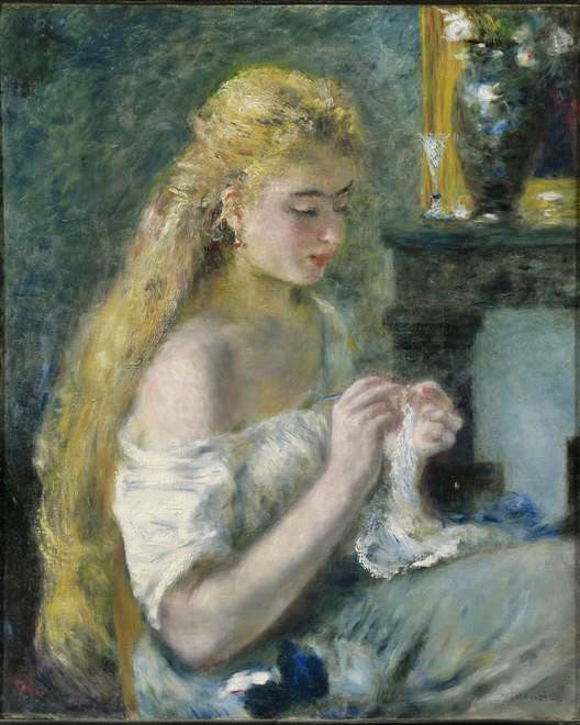 Woman Crocheting by Pierre Auguste Renoir