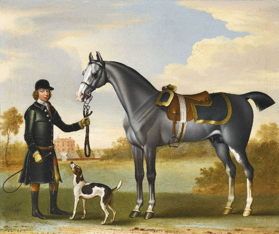 A Saddled Grey With A Liveried Groom Outside A Country House by James Seymour