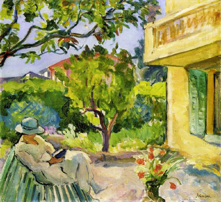 Le Cannet, Madame Lebasque Reading In The Garden by Henri Lebasque