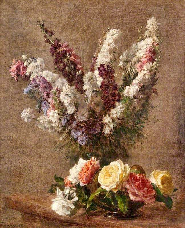 Roses And Larkspur by Henri Fantin-Latour