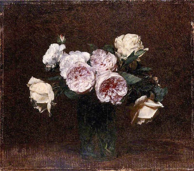 Still Life: Pink, White And Yellow Roses by Henri Fantin-Latour