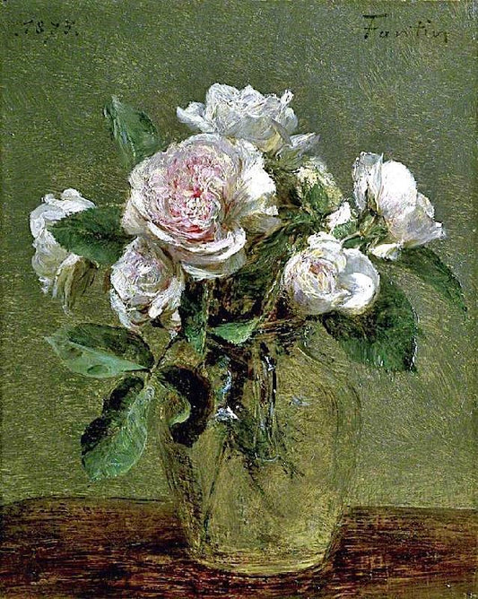 White Roses In A Glass Vase by Henri Fantin-Latour