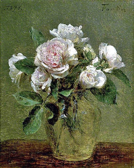 White Roses In A Glass Vase by Henri Fantin-Latour