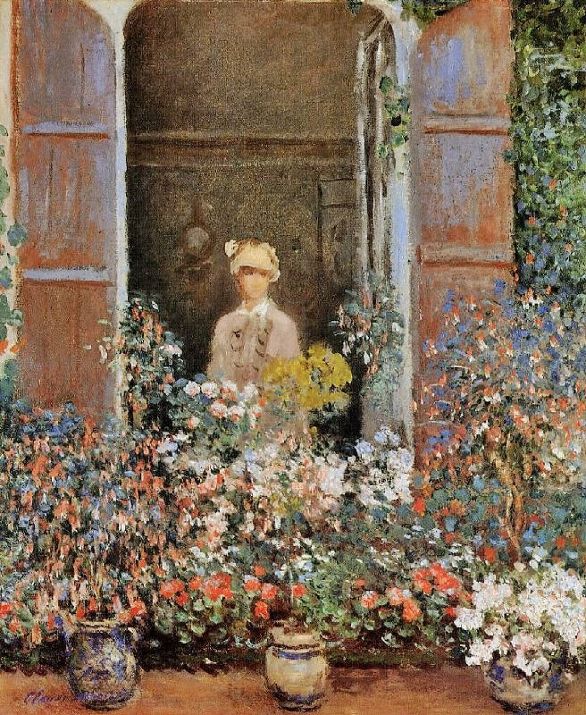 Camille Monet At The Window, Argenteuile by Claude Oscar Monet