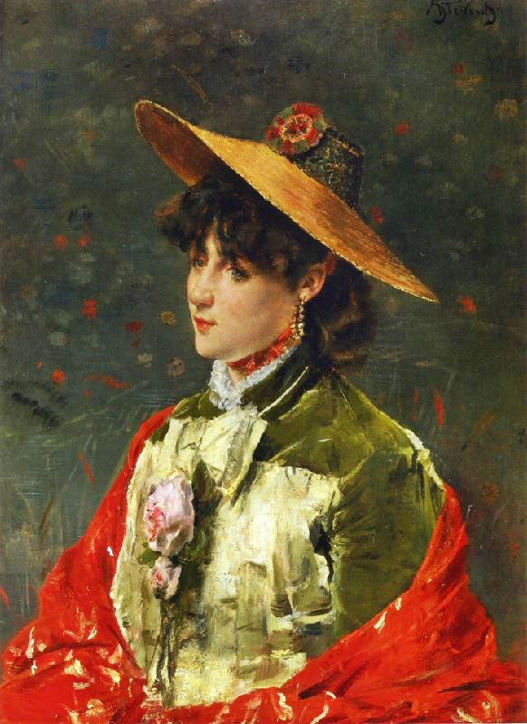 Woman In A Straw Hat by Alfred Émile Léopold Stevens