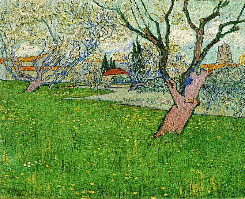 ORCHARD IN BLOOM WITH VIEW OF ARLES