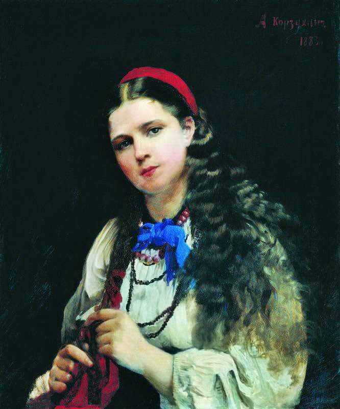 A Girl Braiding A Plait by Alexei Korzukhin