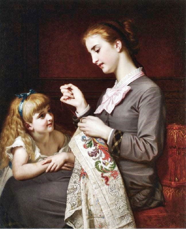 The Embroidery Lesson by Hugues Merle