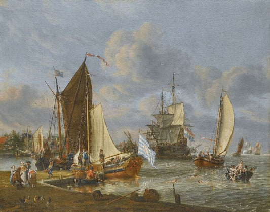 A Dutch Harbour With A Bezan Yacht And A Galjoot Moored At A Quay by Abraham Jansz. Storck