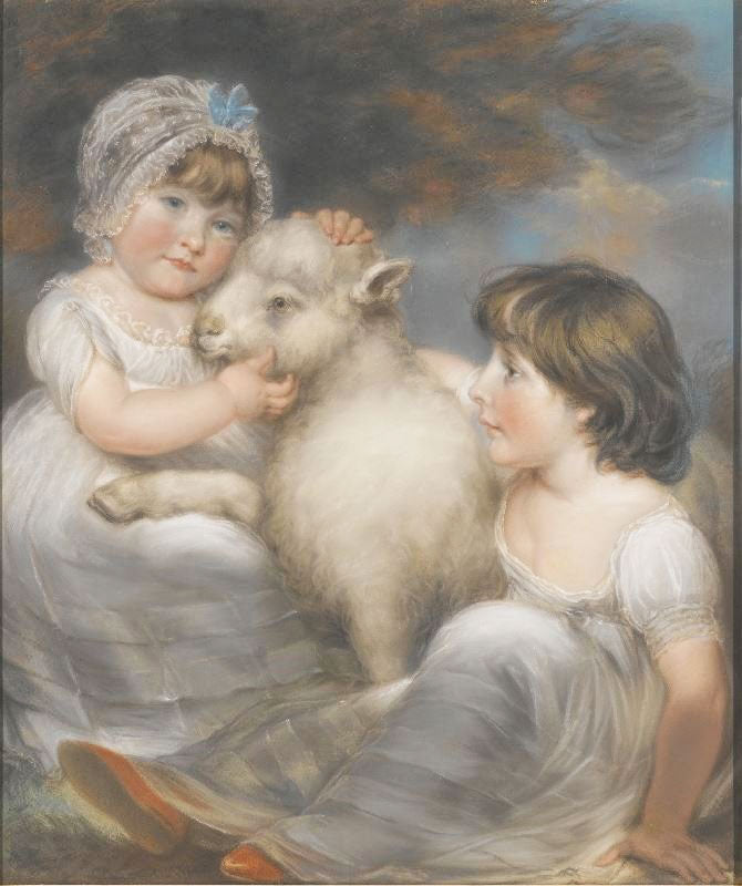 PORTRAIT OF MISS E. AND MISS L. EARLE WITH A LAMB