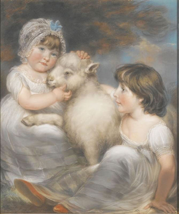 Portrait Of Miss E. And Miss L. Earle With A Lamb by John Russell