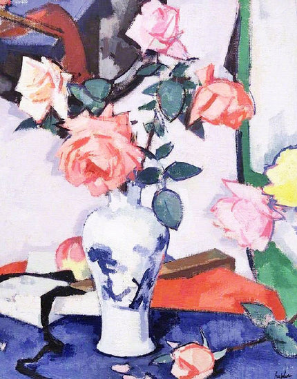 A Vase Of Pink Roses by Samuel John Peploe