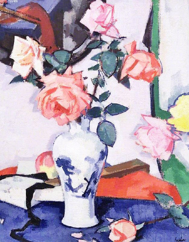 A Vase Of Pink Roses by Samuel John Peploe