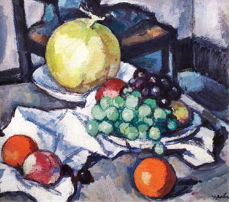 Still Life With Melon And Grapes by Samuel John Peploe