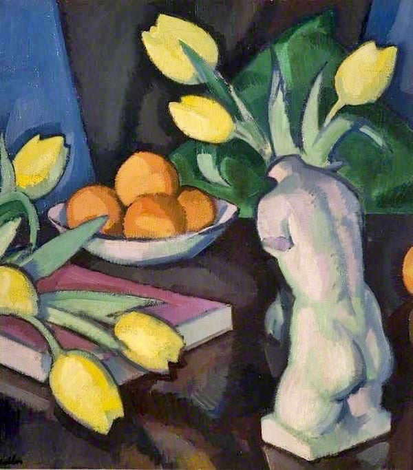 Yellow Tulips And Statuette by Samuel John Peploe