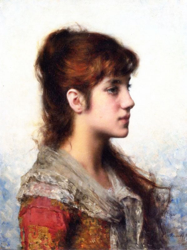 Portrait Of A Young Girl In Profile by Alexei Harlamoff