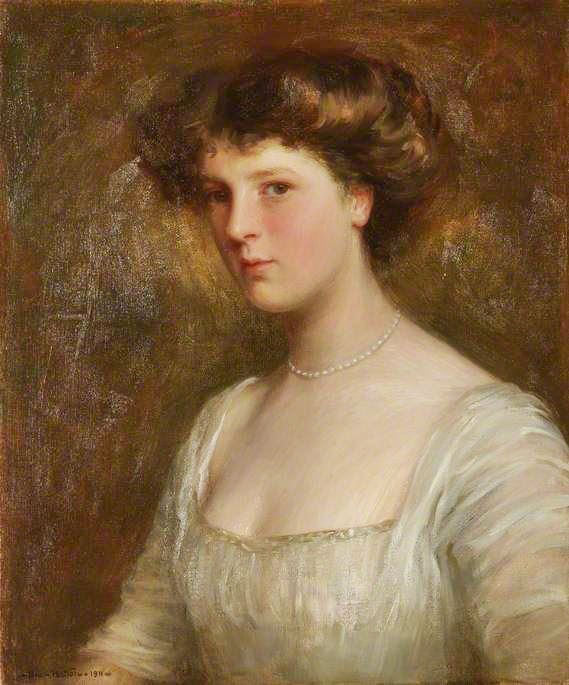 Lady With Pearls In A White Dress by Brian Hatton
