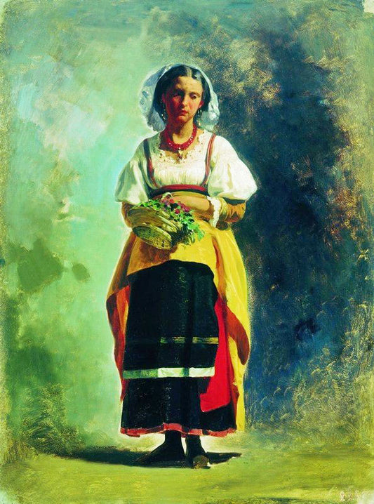 Italian Girl With A Basket Of Flowers by Fedor Bronnikov