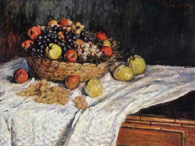 Fruit Basket With Apples And Grapes by Claude Oscar Monet