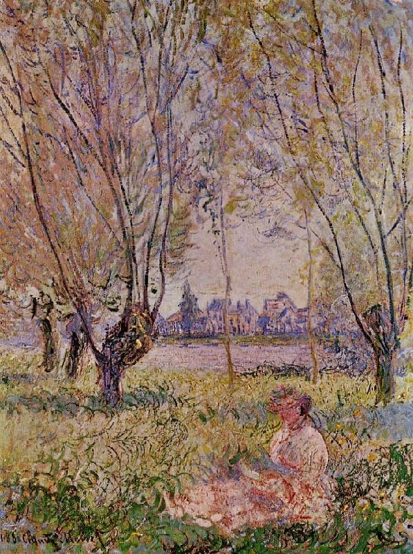 Woman Sitting Under The Willows by Claude Oscar Monet