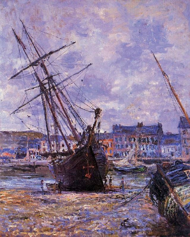Boats Lying At Low Tide At Fecamp by Claude Oscar Monet