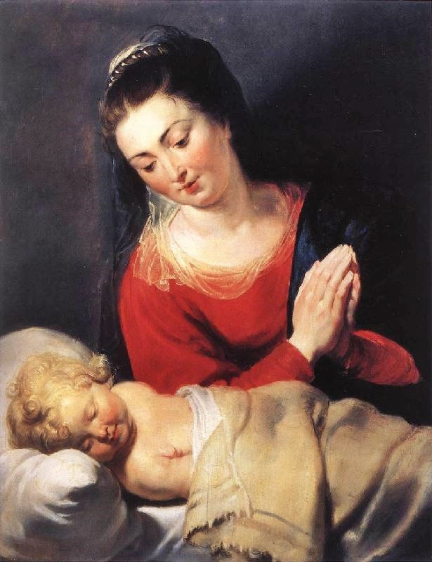 Virgin In Adoration Before The Christ Child by Peter Paul Rubens