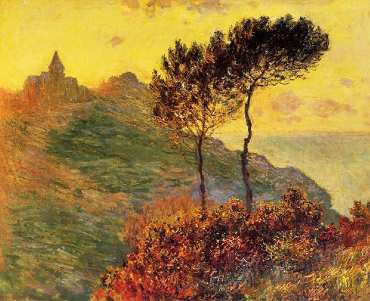 The Church At Varengeville, Against The Sunset by Claude Oscar Monet