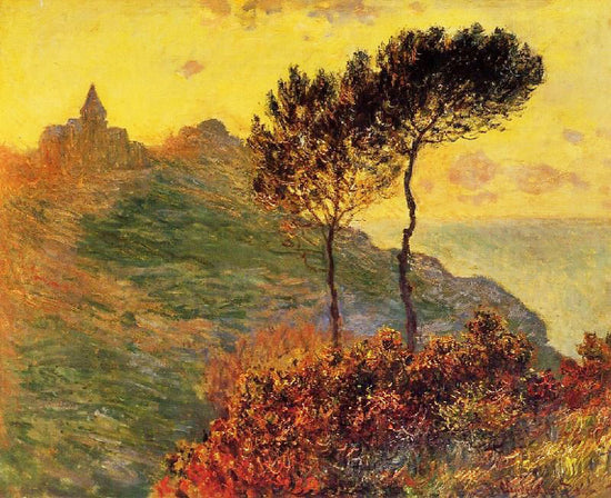 The Church At Varengeville, Against The Sunset by Claude Oscar Monet