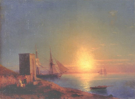 Figures In A Coastal Landscape At Sunset by Ivan Constantinovich Aivazovsk