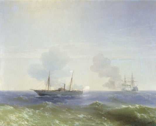 Battle Of Steamship Vesta And Turkish Ironclad. by Ivan Constantinovich Aivazovsk