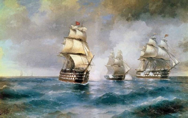 Brig Mercury Attacked Of Two Turkish Battleships. by Ivan Constantinovich Aivazovsk