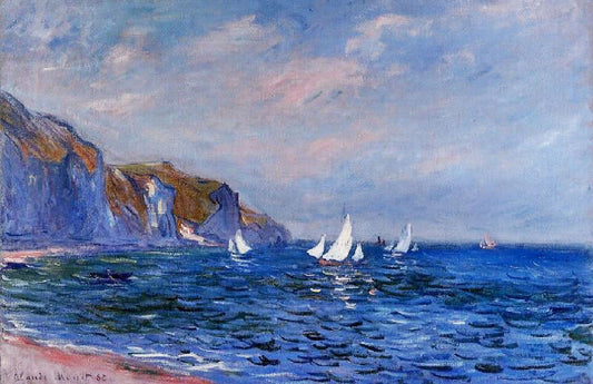 Cliffs And Sailboats At Pourville by Claude Oscar Monet