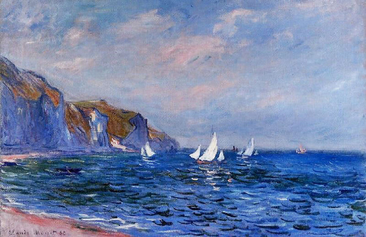 Cliffs And Sailboats At Pourville by Claude Oscar Monet