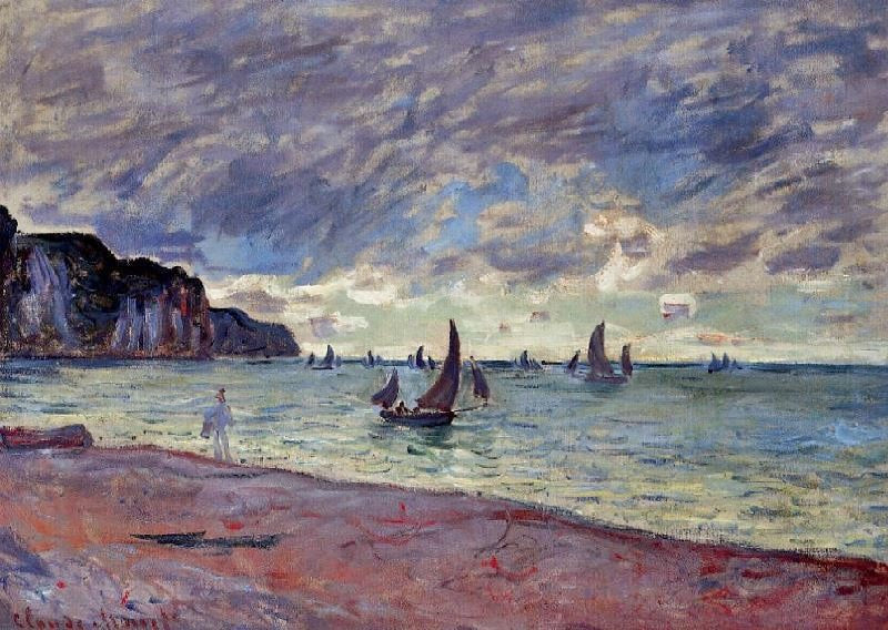 Fishing Boats By The Beach And The Cliffs Of Pourville by Claude Oscar Monet