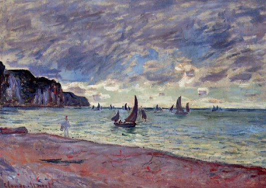 Fishing Boats By The Beach And The Cliffs Of Pourville by Claude Oscar Monet
