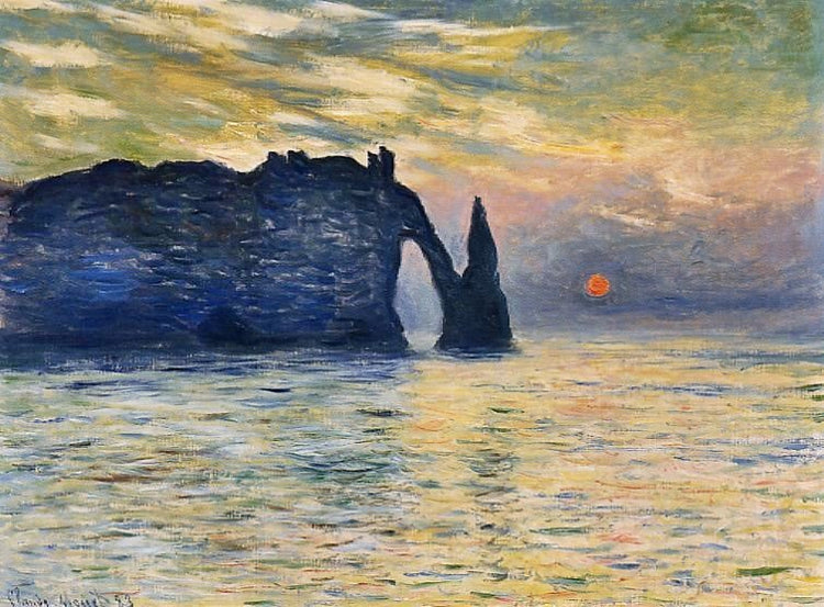 The Cliff, Etretat, Sunset by Claude Oscar Monet