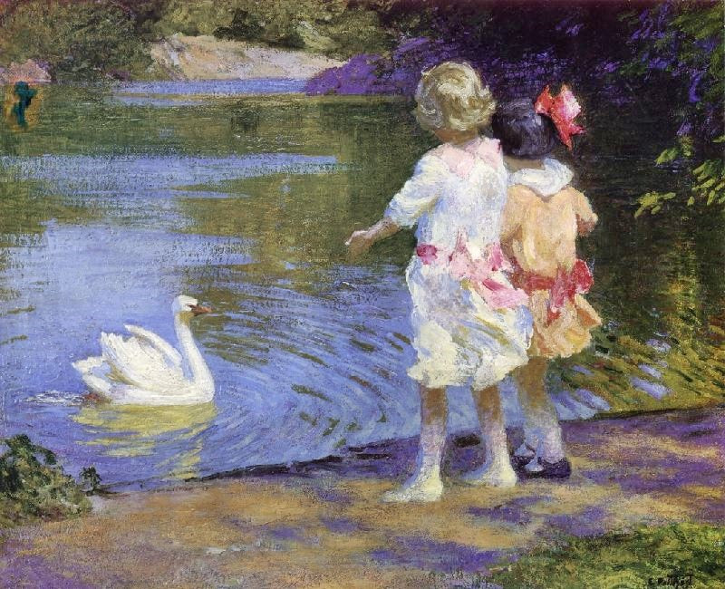 Children With A Swan by Edward Potthast