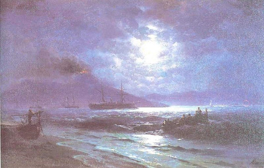 The Bay Of Naples By Moonlight. by Ivan Constantinovich Aivazovsk