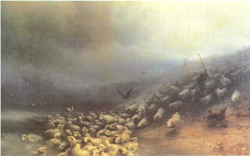 Flock Of Sheep At Gale by Ivan Constantinovich Aivazovsk