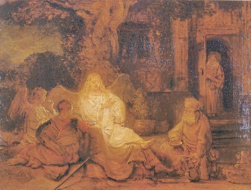 Abraham And The Angels by Rembrandt van Rijn