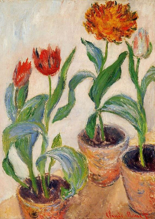 Three Pots Of Tulips by Claude Oscar Monet