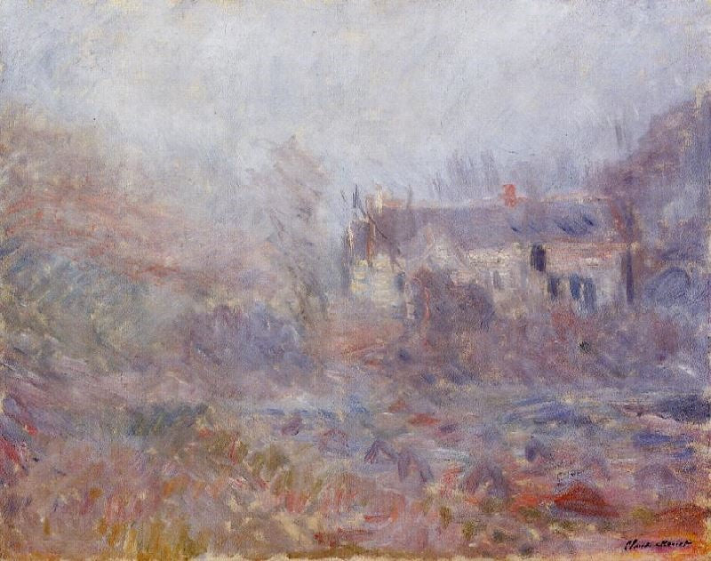 Houses At Falaise In The Fog by Claude Oscar Monet