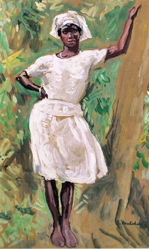 Sketch Of Young Black Woman In White Dress And Hat by Gari Melchers