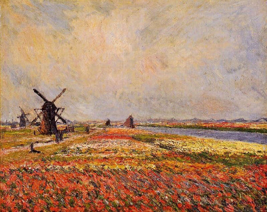 Fields Of Flowers And Windmills Near Leiden by Claude Oscar Monet