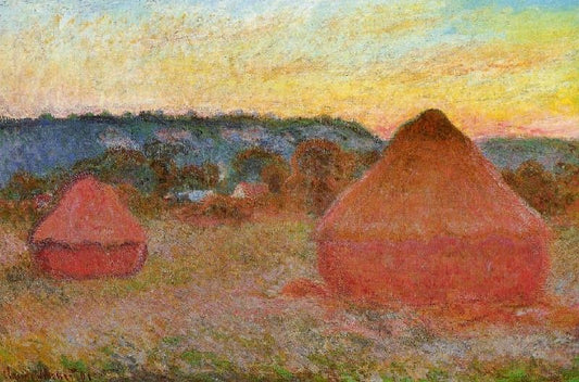 Two Grainstacks At The End Of The Day, Autumn by Claude Oscar Monet