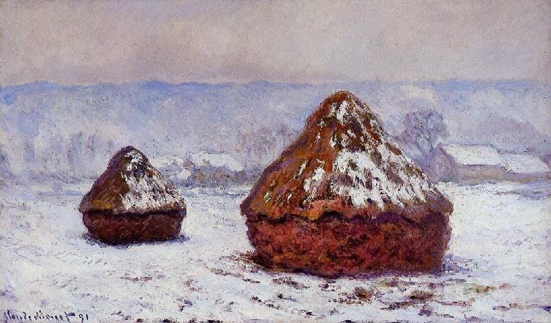 Grainstacks, Snow Effect by Claude Oscar Monet
