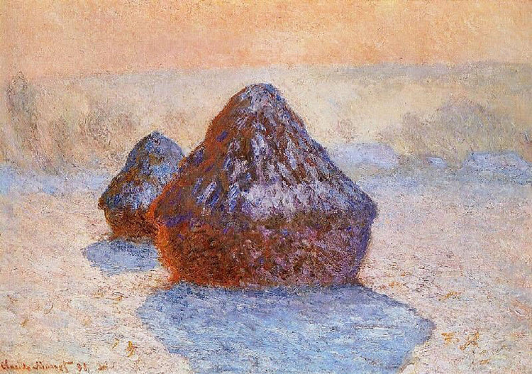 Grainstacks, White Frost Effect by Claude Oscar Monet